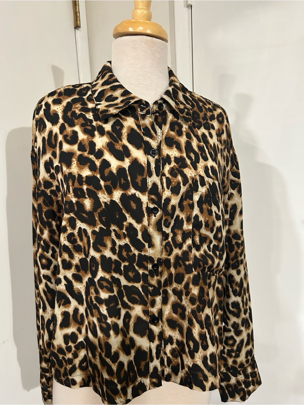 Moa Moa Leopard Print Button-Up Blouse in Black and Brown